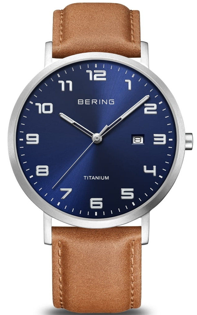 Bering Men's Titanium Blue Dial Brown Leather Watch 18640-567