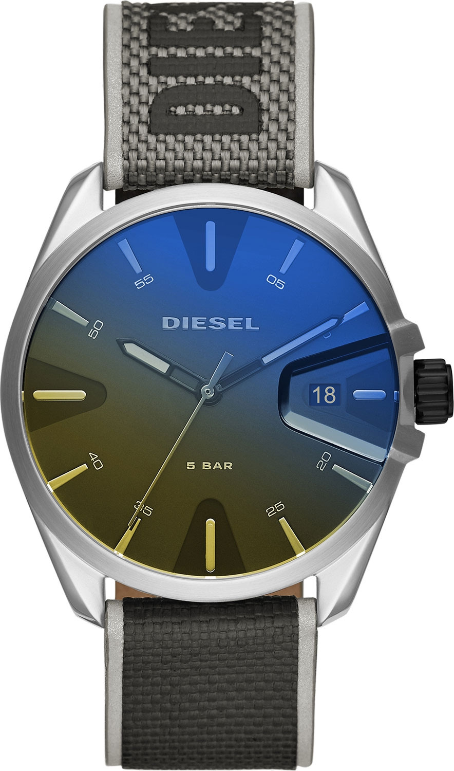 Diesel Men's MS9 Black Iridescent Dial Grey and Yellow Nylon Watch DZ1902