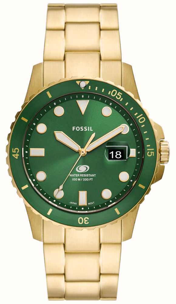 Fossil Men's Blue Dive Green Dial Stainless Steel Watch FS5950