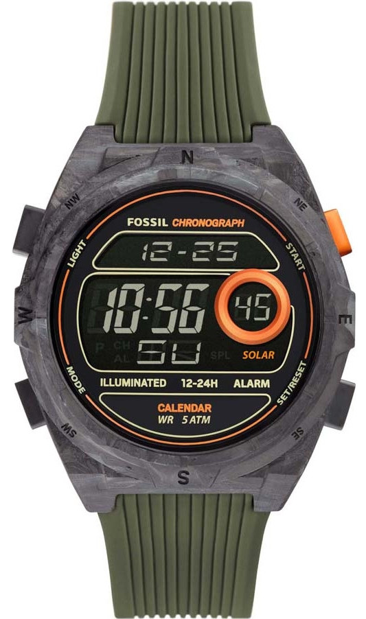 Fossil Men's Everett Solar-Powered Recycled Stainless Steel and Silicone Digital Watch FS5860