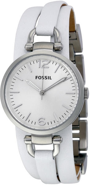 Fossil Women's Georgia Silver Dial White Leather Watch ES3246