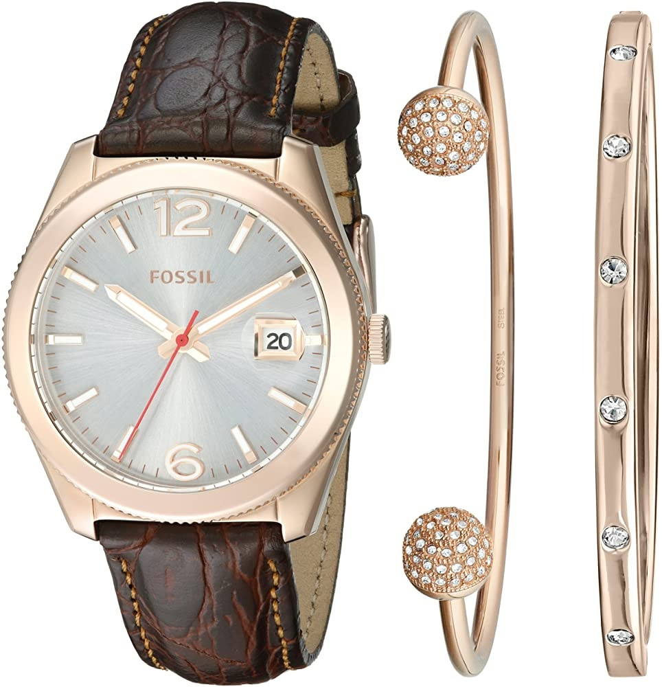 Fossil Women's Perfect Boyfriend Brown Leather Watch ES3770SET