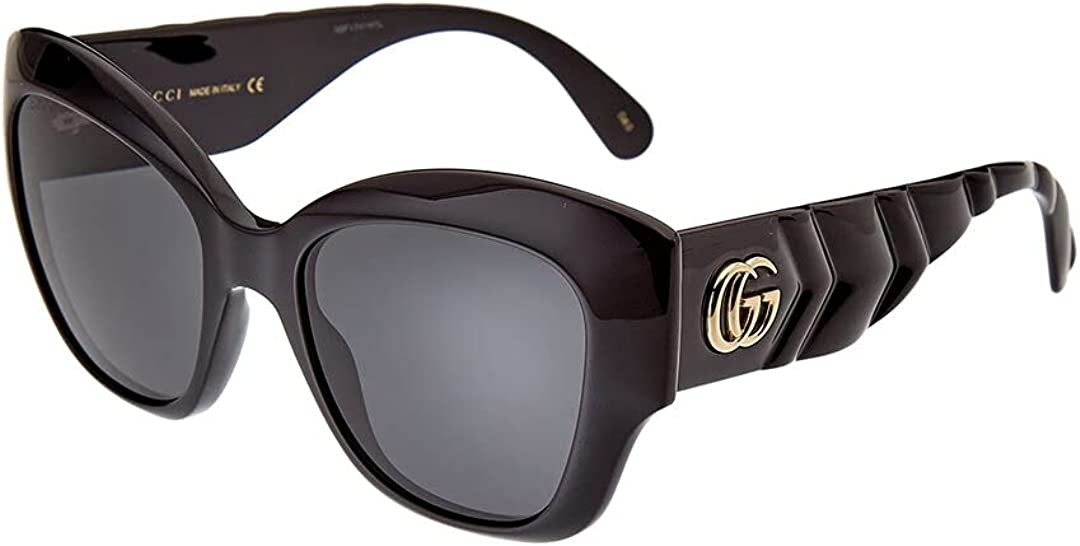 Gucci Women's Full Rim Butterfly Black Frame Grey Lens Sunglasses GG0808S-001-53