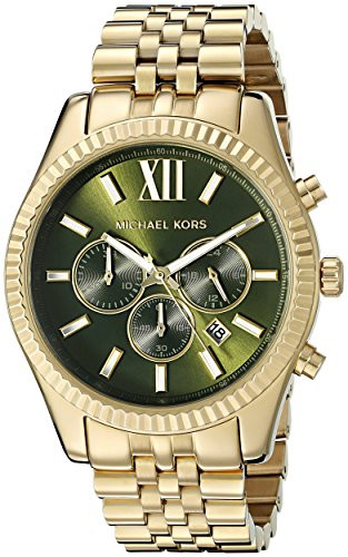 Michael Kors Men's Lexington Green Dial Gold Tone Watch MK8446