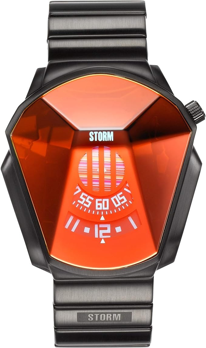STORM LONDON Darth Slate Red Black Stainless steel Men's Unique Cut Lazer Glass Watch revolving disc Movement 47001/SL