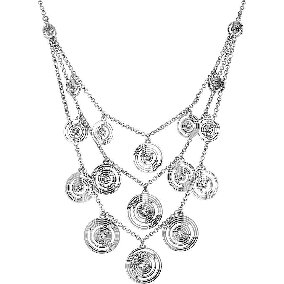 Boccadamo Multi-Strand Necklace Rhodium Plated with Concentric Charms and Swarovski Crystals
