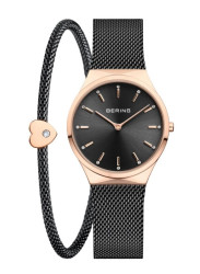Bering Women's Classic Black Stainless Steel Mesh Watch & Bracelet Gift Set 12131-169-GWP