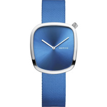 Bering Women's Classic Pebble Blue Dial Blue ♻ Fabric Strap Watch 18034-308