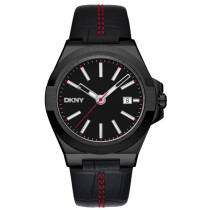 DKNY Men's Modernist Black Leather Strap 3-Hand Analog Watch DK1G047L0035