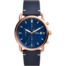 Fossil Men's Commuter Chronograph Blue Dial Blue Leather Watch FS5404