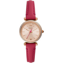 Fossil Women's Carlie Mini Rose Gold Dial Fuchsia Leather Watch ES5006