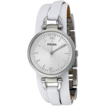 Fossil Women's Georgia Silver Dial White Leather Watch ES3246