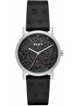 DKNY Women's Soho Black Glitter Dial Black Leather Watch NY2775