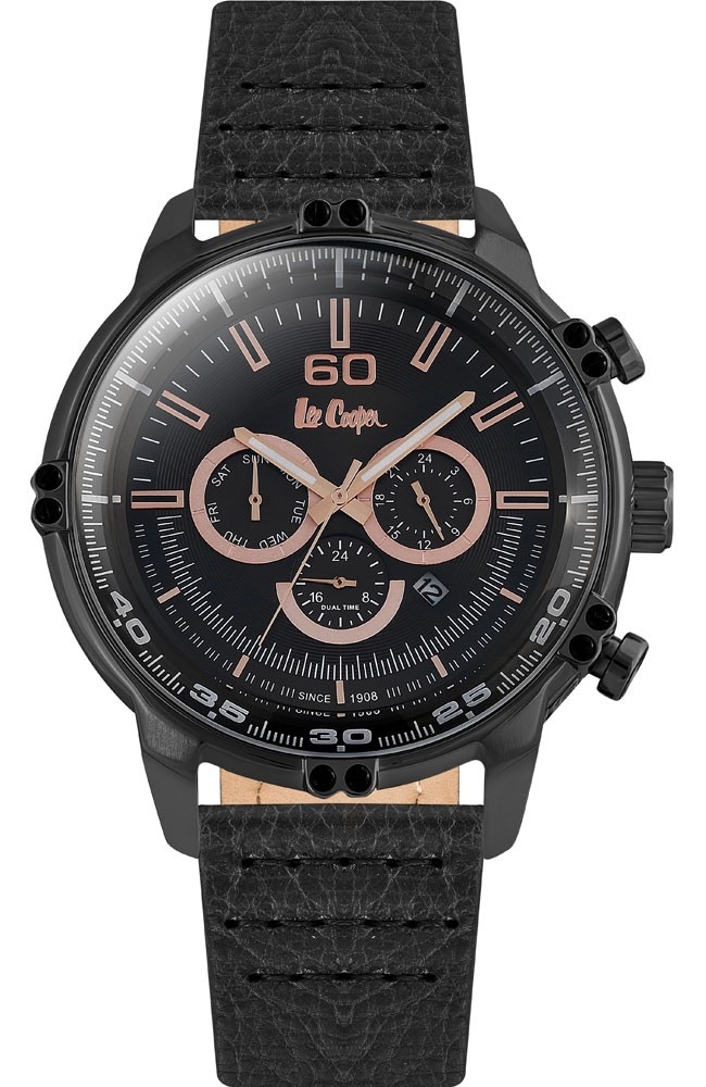 Lee Cooper Men's Chronograph Black Dial Black Leather Watch LC06506.651