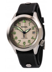 Fossil Men's Aeroflight Beige Dial Black Leather Watch AM4552