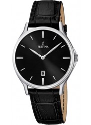 Festina Men's Classic Leather Black Dial Black Leather Watch F16745/5