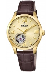 Festina Women's Automatic Skeleton Gold Dial Brown Leather Watch F20491/1