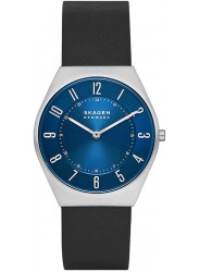 Skagen Men's Grenen Ultra Slim Blue Dial Black Leather Watch SKW6826