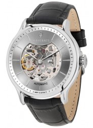 Maserati Men's Epoca Automatic Skeleton Silver Dial Black Leather Watch R8821118005