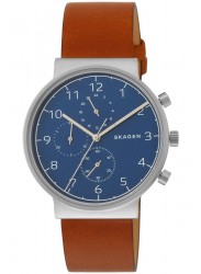 Skagen Men's Ancher Blue Dial Brown Leather Watch SKW6358